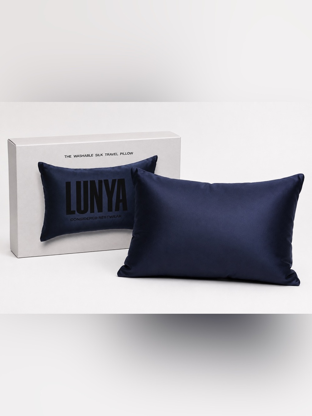 Lunya Washable Silk Travel Pillow Navy Waning Night Blue NWT W/ Box NEW
